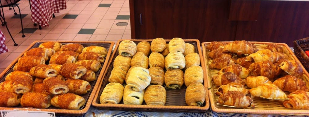 a table with baked goods on top